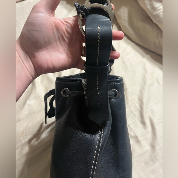 Vintage Dooney& Bourke black pebbled leather bucket drawstring bag - Picture 8 of 16